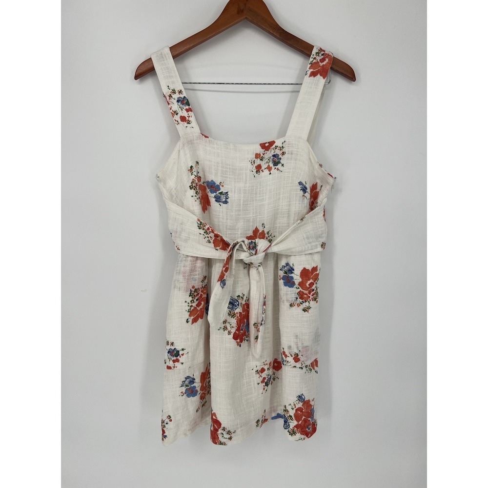 Meadow Rue Anthropologie Ingalls Tie Waist Dress Women's 6 Ivory Floral Pockets